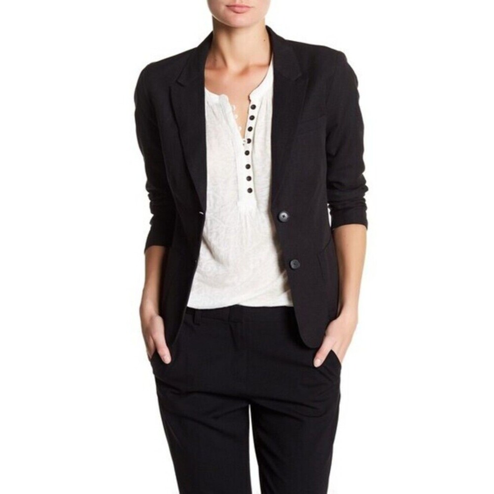 Lucky Brand Womens Patch Pocket Blazer Jacket Linen Blend Black Size 12 - Picture 3 of 8
